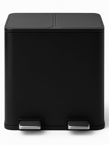 JARDIN202 - Cubo de Basura de Metal con Pedal - Doble Compartimento para Reciclaje y Diseño Moderno | 40 litros (Negro)