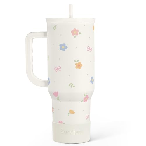 Image of Floral 40oz Slider Tumbler with Handle and Straw - Insulated Stainless Steel Travel Coffee Mug for Women Girls, Gift for Birthday Christmas