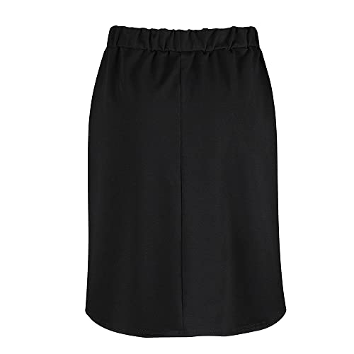 Wenseny Womens Skirts Knee Length Pencil Skirts Elastic Midi Bodycon Solid Drawstring Daily Dresses Black M thumb #3