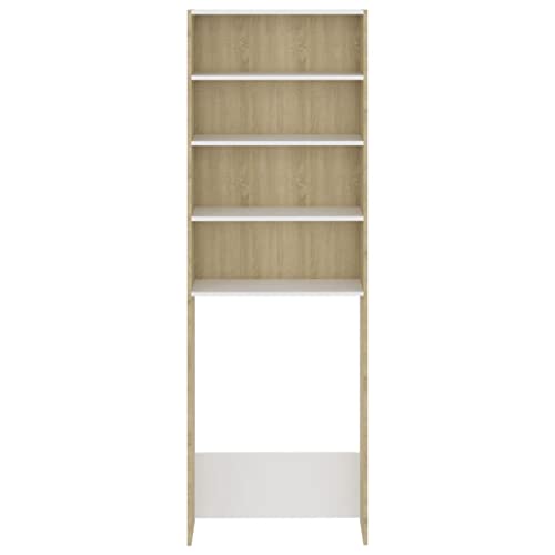 vidaXL-Armario-de-Lavadora-Cuarto-Bano-Aseo-Inodoro-Secadora-Estanteria-Estante-Muebles-Mobiliario-Colada-Almacenaje-Blanco-Roble-Sonoma-64x24x190-cm