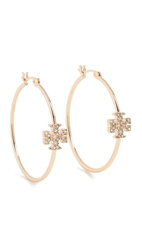 Tory Burch Women's Eleanor Pave Hoop Earrings, Tory Gold/Crystal, One Size