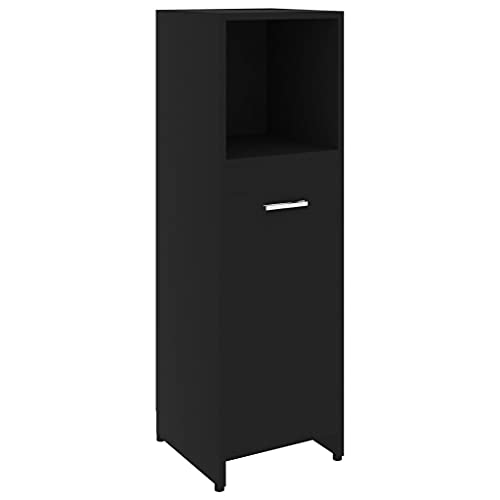 vidaXL Armoire de Salle de Bain Meuble de Rangement Armoire de Toilette Meuble de Salle de Bain Intérieur Maison Noir 30x30x95 cm Aggloméré