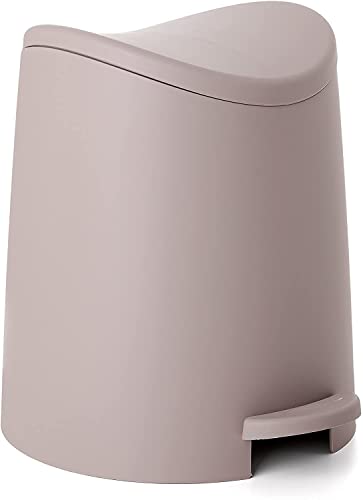 Image of Small Plastic Bathroom Set 3 qt Taupe Plastic Compact Trash Can, and Toilet Bowl Cleaner Brush with Holder - Matching Toilet Set