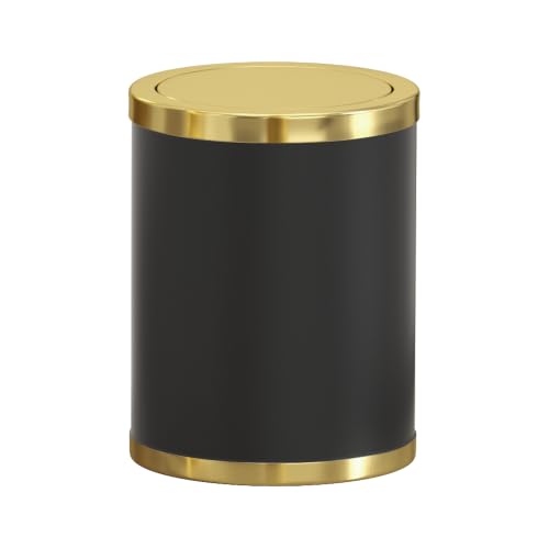 Image of 2.3 Gal /2.6 Gal Metal Shake Lid Trash Can, Double Bucket for Bathroom, Living Room, Kitchen, Office (Black Wood-Grain lid - 15L)