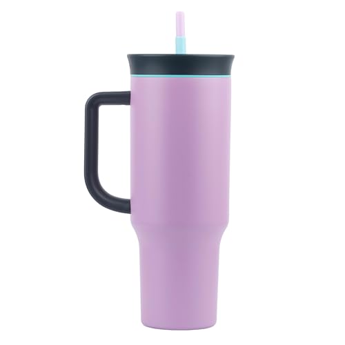 Image of Tumbler with lid and Straw 1200ML Cup Stainless Steel Vacuum Insulated Tumbler for Water, Iced Tea or Coffee 1.2L Office Gym Travelling (Purple Black)