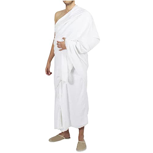 Stars and Stripes Premium Quality Mens Towelling Ihram/Ahram 100% Cotton 2 Pieces 1500gms for Hajj & Umrah (White)