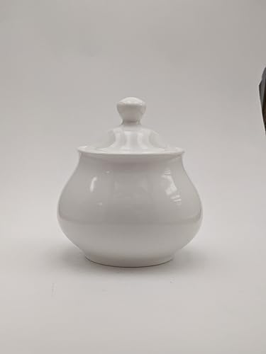 White Porcelain Sugar Bowl with Lid Ceramic Sugar Pot Round Design