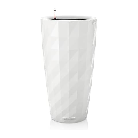 Lechuza 15700 Diamante Premium 40 Self-Watering Planter for Indoor and Outdoor Use, 16" × 30", White Cover