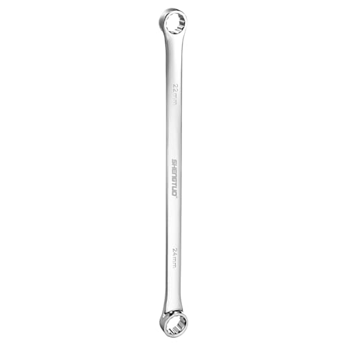 Image of HARFINGTON Double End Box Wrench 22 x 24 mm Metric 12 Point 0 Degree Offset Extra Long Double End Box Ratcheting Wrench CR-V Polished Long Spanner Tools for Repairs