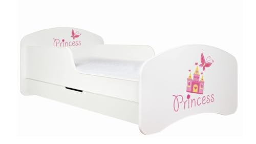 Happy Babies Kinderbett - Mit Matratze & Schublade und Rausfallschutz, 80x160, Mädchen Kinderbetten & Jugendbett Jungen Kids Bed, Jugendbett für Bodentief Ausziehbett Kleinkind, Lattenrost