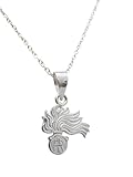 Argento 925 Fiamma dell\' Arma dei Carabinieri : Ciondolo in Argento 925 con Catenina in Argento 925 - Pendente fiamma misura piccola - Stemma - Simbolo
