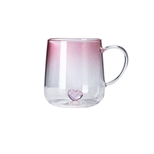 3D Heart Design Drinking Glasses Cup Mug, Pink Gradient Glassware for Coffee Juice Milk Water 17oz / 500ml