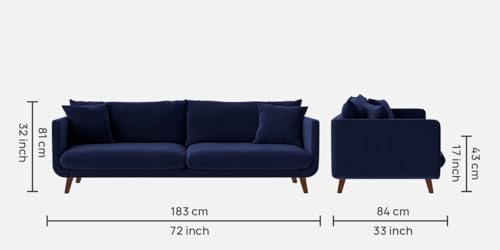 Image of Rejol Velvet 3-Seater Sofa Luxurious Comfort for Living Rooms and Offices (Navy Blue, 3 Seater)