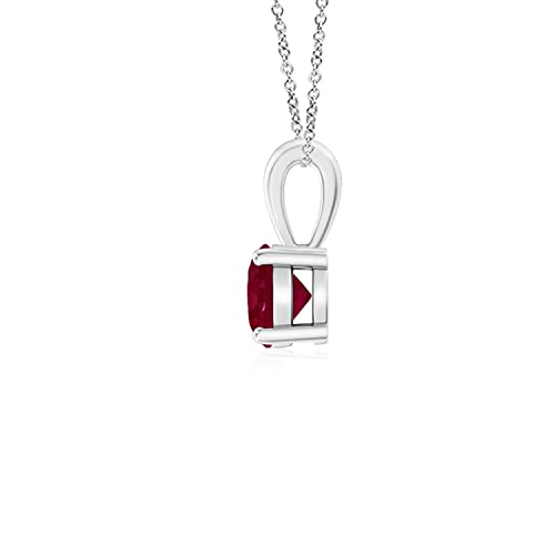 Natural Ruby Solitaire Pendant Necklace For Women In Sterling Silver With 18" Chain (0.3 Cttw 4Mm Round Ruby) #TOP1