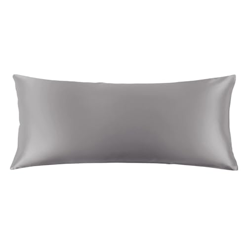 Image of THXSILK 100% Mulberry Silk Pillowcase for Hair and Skin, 22 Momme Natural Silk Body Pillow Cover with Hidden Zipper, Soft Breathable Smooth Organic Silk Body Pillowcase(Grey, Body Size 20 inchx54 inch)