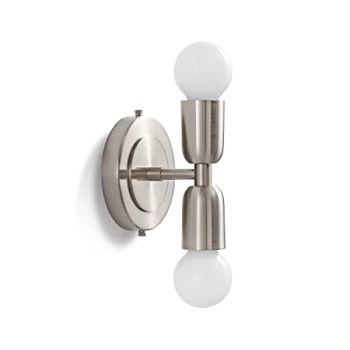 Image of BRIGHTTIA Luna Duo 2 Light Wall Sconce - Mid Century Modern Fixture for Wall & Ceiling - Minimalist Edison Lamp for Hallway and Bathroom Vanity - Brushed Nickel (BW0026-2N)