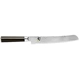 Shun DM-0705 Classic 9” Bread Knife with VG-MAX Steel Serrated Edge and Ebony PakkaWood Handle, 9", Silver