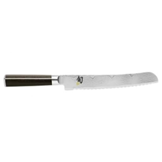 Shun DM-0705 Classic 9” Bread Knife with VG-MAX Steel Serrated Edge and Ebony PakkaWood Handle, 9", Silver