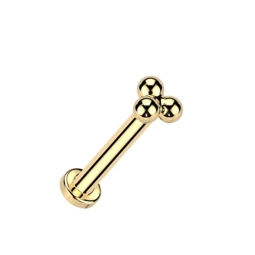 Pierced Owl 16-20GA Gold PVD ASTM F-136 Implant Grade Titanium Threadless Push-In Triple Ball Cluster Flat Back Stud (18GA / 6mm Barbell Length) by Pierced Owl - Used condition - US$7.31