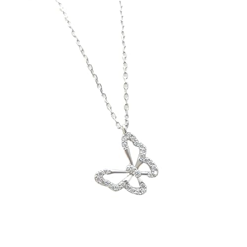 AIWEIYER Halskette Schmuck Ketten Frauen Herren Halskette 925 Sterling Silber Hohler Schmetterling Halskette Für Frauen Licht Luxus Zirkon Schlüsselbein Kette Schmuck Geschenke Silber