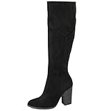Brinley Co. Womens Detailed Knee High Boot with Faux Suede and Inside Zipper, Black (Wide Calf), 8