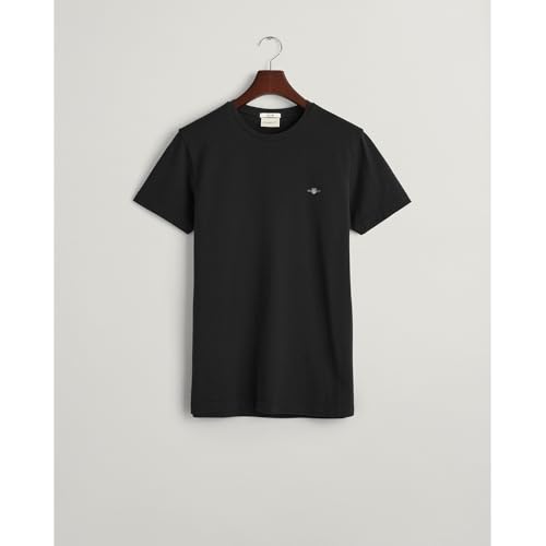 GANT Slim Pique SS T-Shirt, Black, S Homme