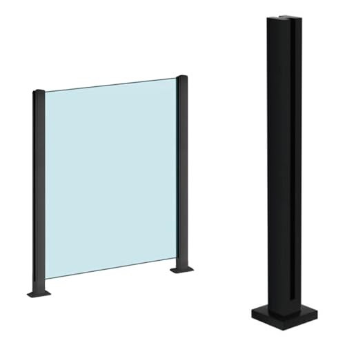 Image of Black Glass Railing PostAdjustable Height for Balcony Stairs and ilFree for Modern Balustrades and Glass Fencing Solutions