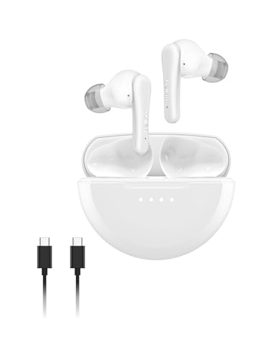 Belkin SoundForm Rhythm Auriculares Inalámbricos Bluetooth True Wireless con Micrófono en Cancelación Activa de Ruido, ANC, Carga Rápida USB-C, 28 Horas De Uso, Resistencia IPX5, Blanco