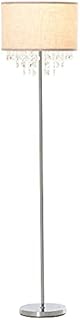 HOMCOM Modern Steel Floor Lamp with Crystal Pendant Fabric Lampshade Floor Switch, Home Style Standing Light for Living Room, Entrance, Office, Silver and Cream White