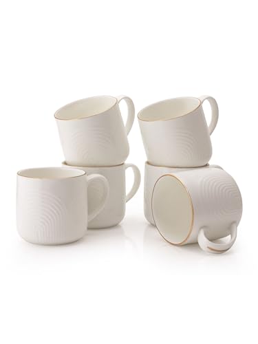 Image of Clay Craft Palm Impression Ceramic Gold Line Coffee Mugs /Tea Cups Set of 6 Pieces, 200ml, White (Palm), Tea Cup Set of 6, Mugs for Coffee, Cups Set of 6, Ideal for Gifting, Perfect for Home and Office