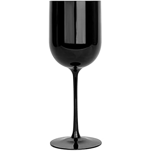 Party Bargains 15 Wine Goblets - Black (12oz) - Disposable Shatterproof Elegant Design Plastic Wine Glasses. For Pool Parties, Outdoors Receptions, Weddings Cover