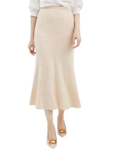 Women's Wool Ribbed High Waist Stretch Casual Slim Knit Midi