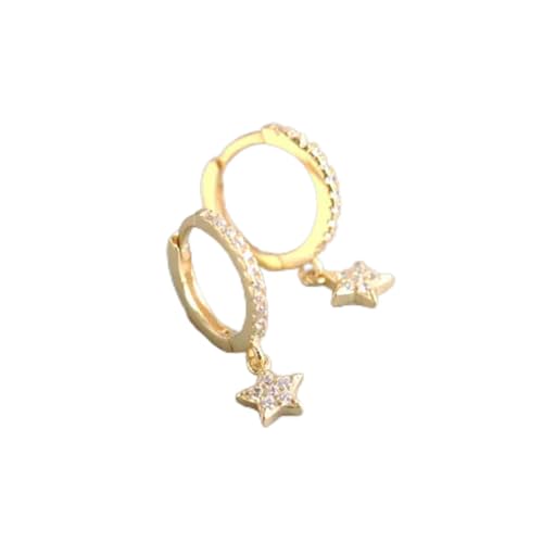 1 par de Pendientes de aro con Dije de Estrella de Plata 925 con pavé de circonitas cúbicas - Dorado