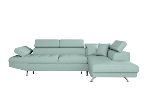 LOUNGITUDE - Canapé d'angle Convertible 5 Places avec Coffre de Rangement en Tissu Bleu Clair