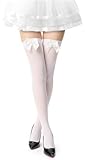 UXQEJO Women's Satin Bows Thigh High Stockings Hold-ups Snag-Resistant Knee High Long Socks