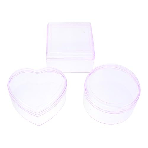 ABOOFAN 3pcs Purple Plastic Decorative Boxes Set with Heart, round Square Shapes, DIY Jewelry, Candy and Snack Storage Containers for Home Organization