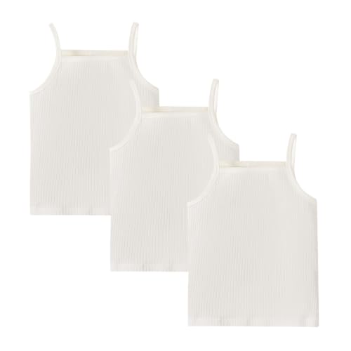 Image of ROMPERINBOX Toddler Tank Tops Girls Spaghetti Strap Ribbed Knit 3 Pack Sleeveless Casual Basic Cami Top for 12M-4T