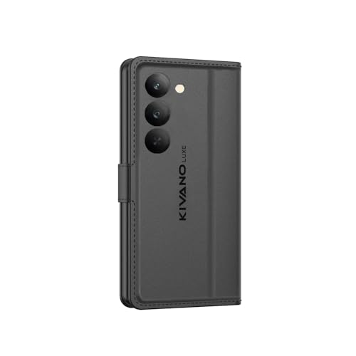 Image of KIVANO LUXE Compatible for Realme Narzo 80 Lite 5G / Realme C73 5G / Realme C75 5G Luxury Handmade Leather Magnetic Flip Folio Case | Card Holder & Kickstand | Slim Protective Cover | Unisex - Black
