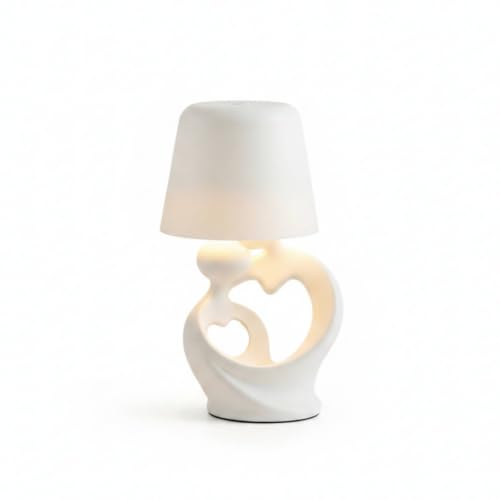Image of Fenteer Bedside Night Light Heart Table Lamp Desk Lamp Nightstand Lamp Reading Lamp with Portable Lightweight Design and Stable Base and Organic Resin, White