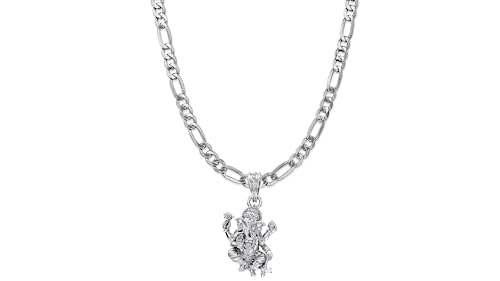 Image of Akshat Sapphire Sterling Silver (92.5% purity) God Ganesha Chain Pendant for Men & Women Pure Silver Lord Ganapathy Chain Locket