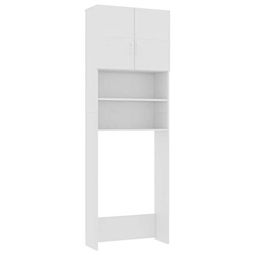 vidaXL Mueble Lavadora Secadora Torre Armario Alto Almacenamiento Lavandería Columna Auxiliar Electrodomésticos 2 Puertas 4 Estantes Aglomerado Blanco