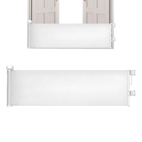 Rejilla de puerta retráctil | de seguridad 45 x 150 cm con borde protector | Barrera de puerta extensible para perros y gatos – para interiores y exteriores, puertas, escaleras, niños y
