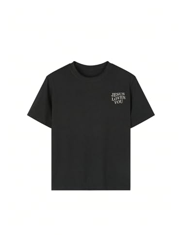 Girl's Letter Print T Shirt Half Sleeve Drop Shoulder Crew Neck Oversized Tee Tops2