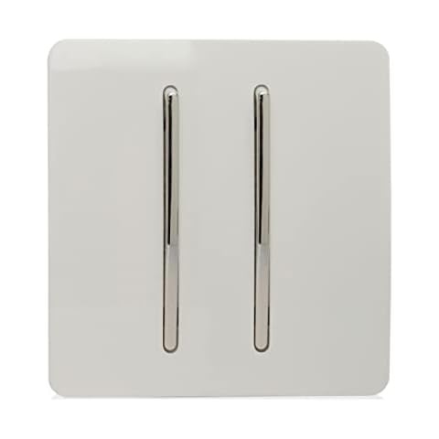Trendi Switch Art-Ss4Wh 10 a Trendi 2 Gang 2 Way Artistic Modern Glossy Rocker Tactile Light Switch - Gloss White Cover