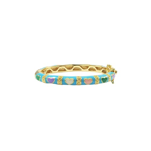 Ivy And Max Gold Finish Aqua Blue Enamel Multi Hearts Girls Bangle Bracelet (35 Mm: Age 0-10 Months) #TOP15