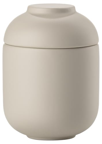 Zone Denmark Sensu Keramikdose mit Deckel fürs Bad, Deko Badezimmer, Badezimmer Organizer, Hübsche Dose für Aufbewahrung, aus Keramik, Durchm. 6,5 cm, Höhe 9 cm, Sand