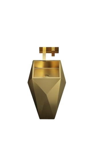 Modern Geometric Pedestal Sink, Brushed Gold Freestanding Basin with Wall Mount Faucet, Luxury Column Design, Germany Series