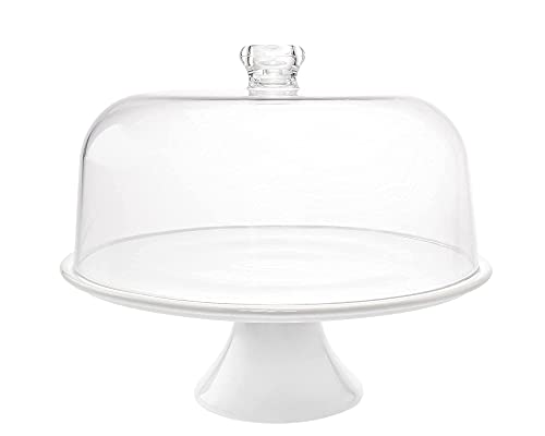 Godinger Cake Stand, Ceramic Footed Cake Plate Server With Shatterproof Acrylic Dome Lid #TOP4