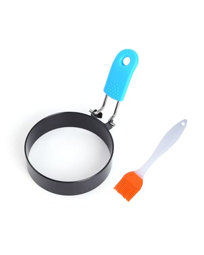 TPZORJX 1 pezzo Stampo per uova fritte- anello per uova in acciaio inossidabile e utensile cucina con copertura in silicone antiscottatura, per uova fritte, panini(con pennellino)