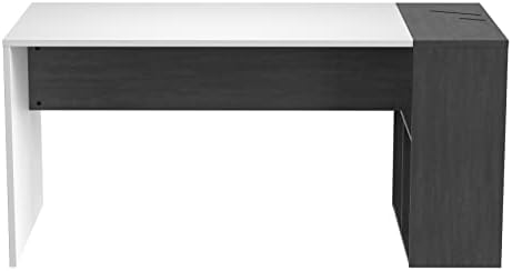Amazon Brand Movian Media Desk with Shelves,160 x 80 x 75cm White/Grey